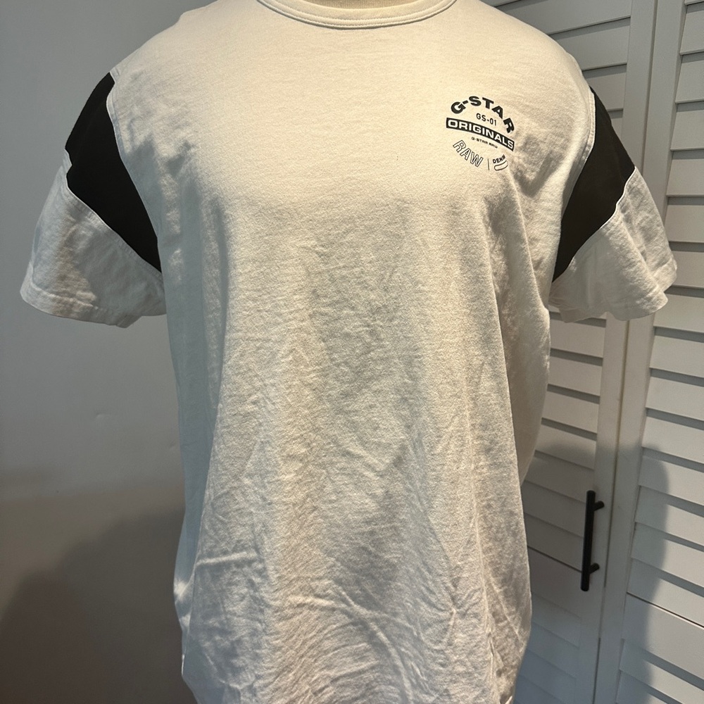 G-Star Men's White Tee with Black Accents